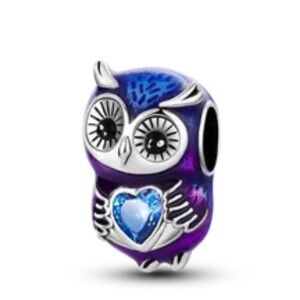 Owl with Heart Charm fits Pandora Charm Bracelet, S925 Silver, Owl Jewelry